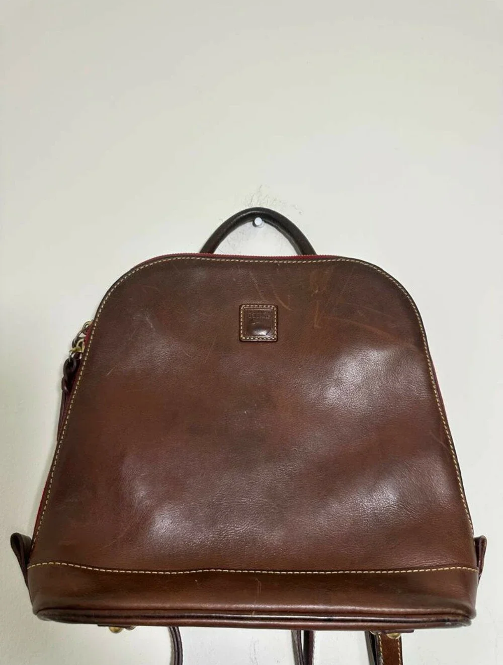 Dooney & Bourke Florentine Zip Pod Backpack Dark Brown Leather Redlined Interior